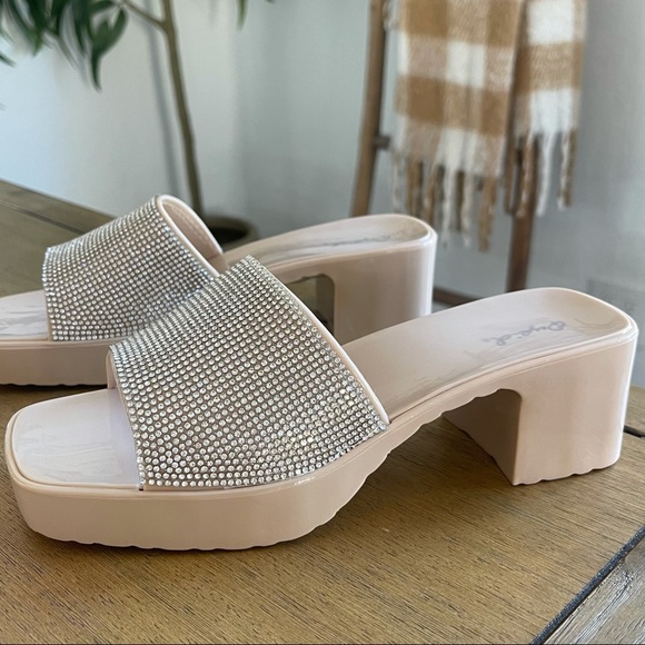 Rhinestone band jelly block heel holiday shoes - Picture 7 of 11